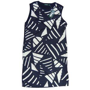 Lauren Ralph Lauren Navy Geo Print Front Jersey Back Sleeveless Dress Large $135